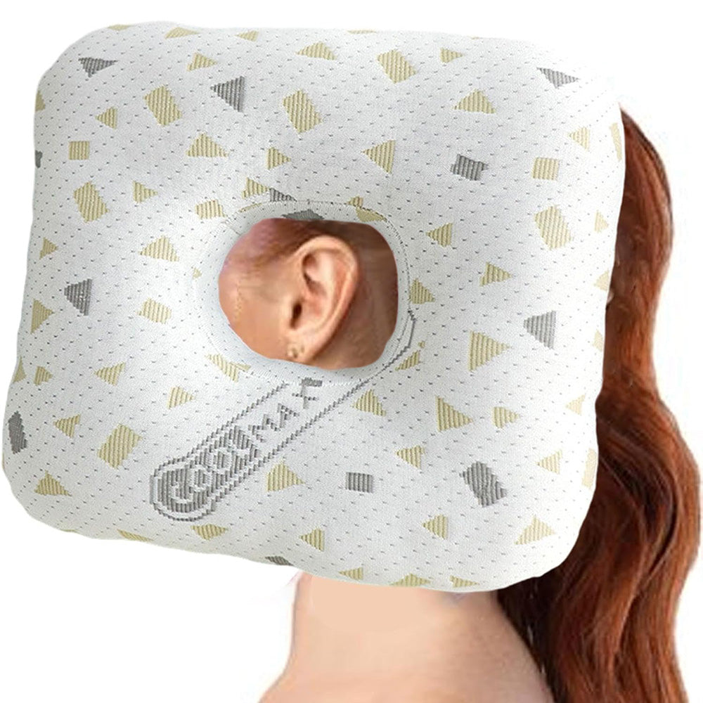 Square Ear Piercing Pillow for Side Sleepers with Central Ear Hole Grey