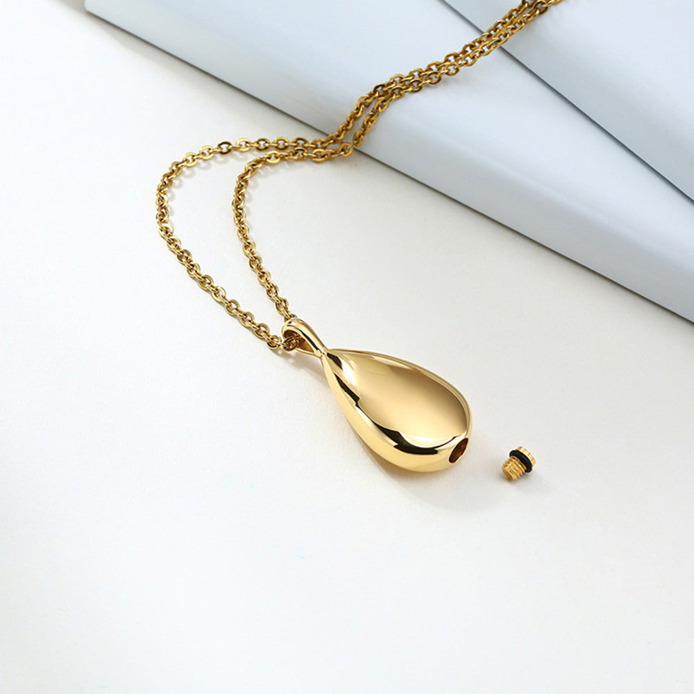Stainless Steel Teardrop Cremation Pendant â€?Keepsake Memorial Necklace Gold