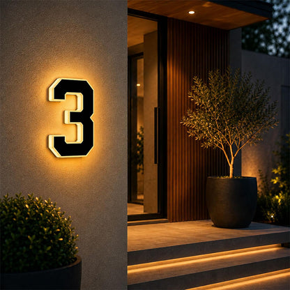 Solar Illuminated Address Sign with Light -Number 3