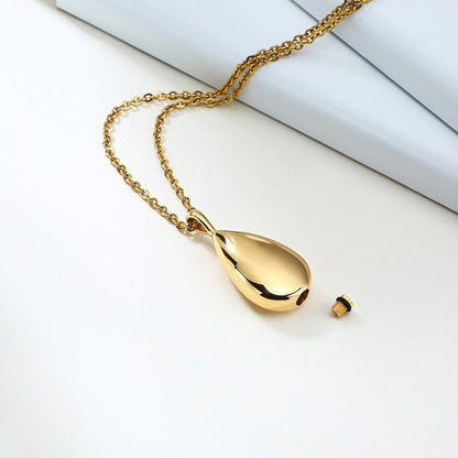 Stainless Steel Teardrop Cremation Pendant ââ‚?Keepsake Memorial Necklace Gold
