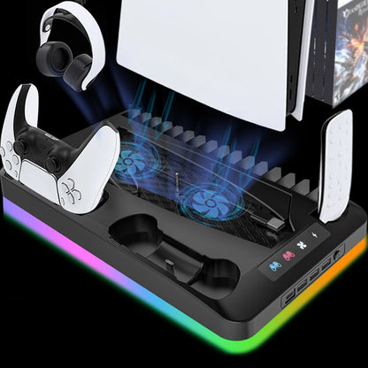 Gaming For PS5 Slim Pro Docking and Cooling Station Charger Headset Holder With RGB Light-Black