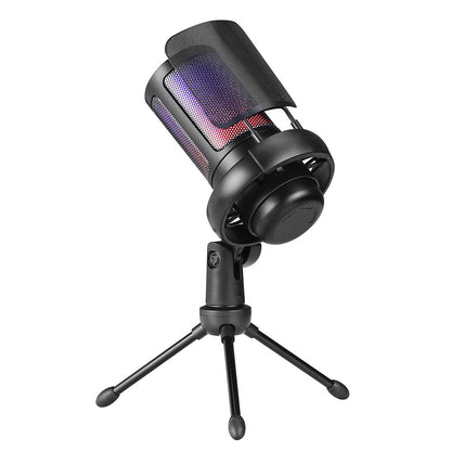 USB Powered RGB Gaming Microphone Condenser Mic with Quick Mute and Tripod Stand for PC PS5