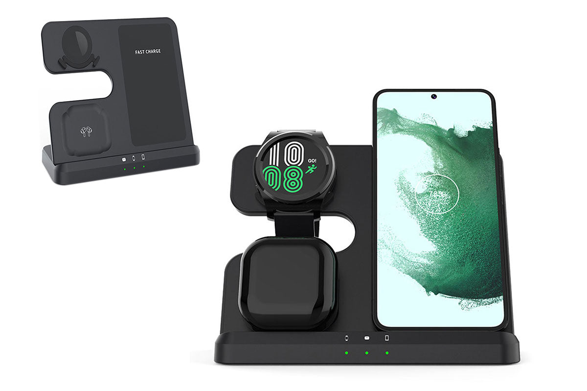 3 in 1 Wireless Charger Fast Charging Station Pad - Black