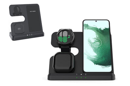 3 in 1 Wireless Charger Fast Charging Station Pad - Black