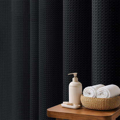 Waffle Weave Water Resistant Shower Curtain - Black