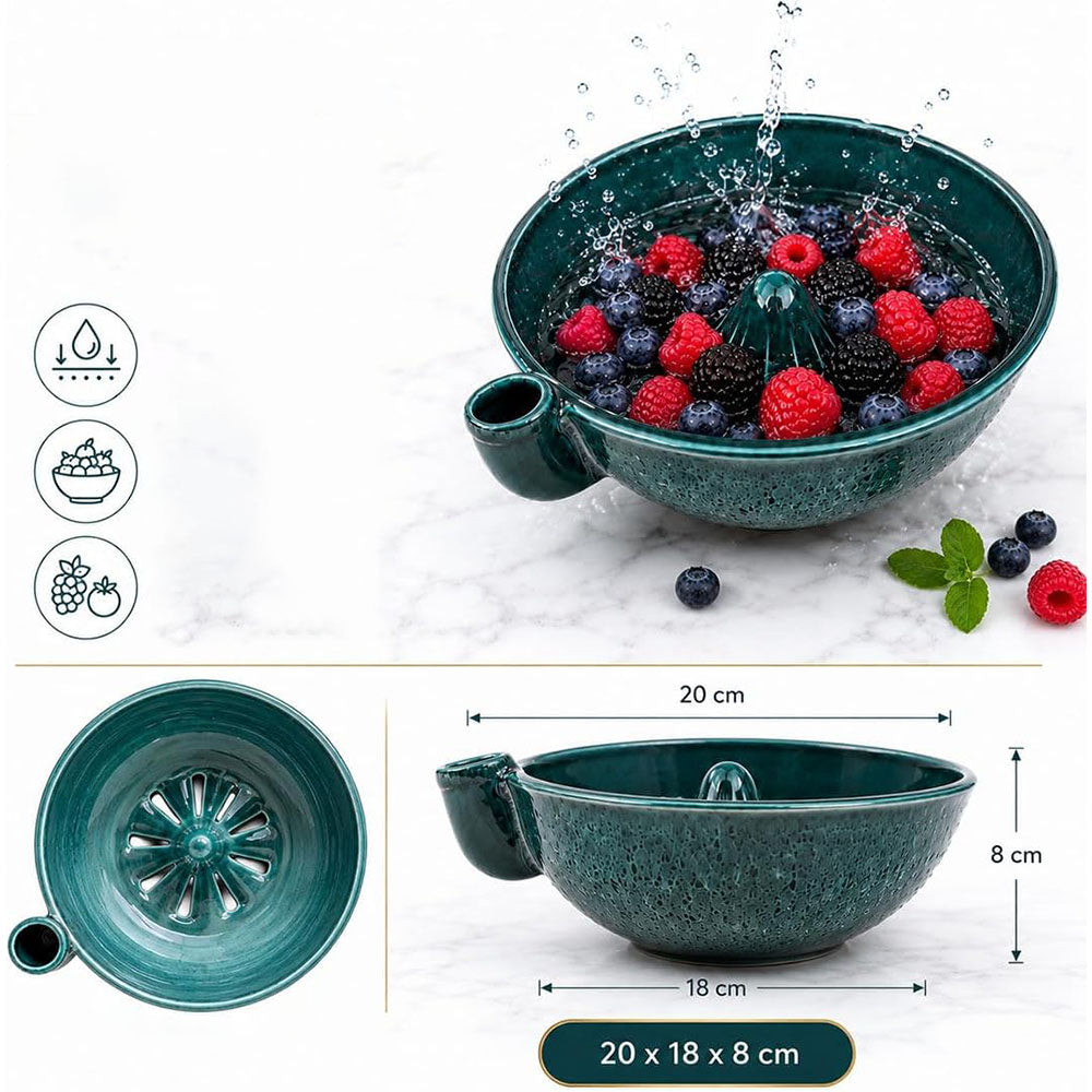 Ceramic Swirl Colander Bowl for Washing Draining and Serving - Green