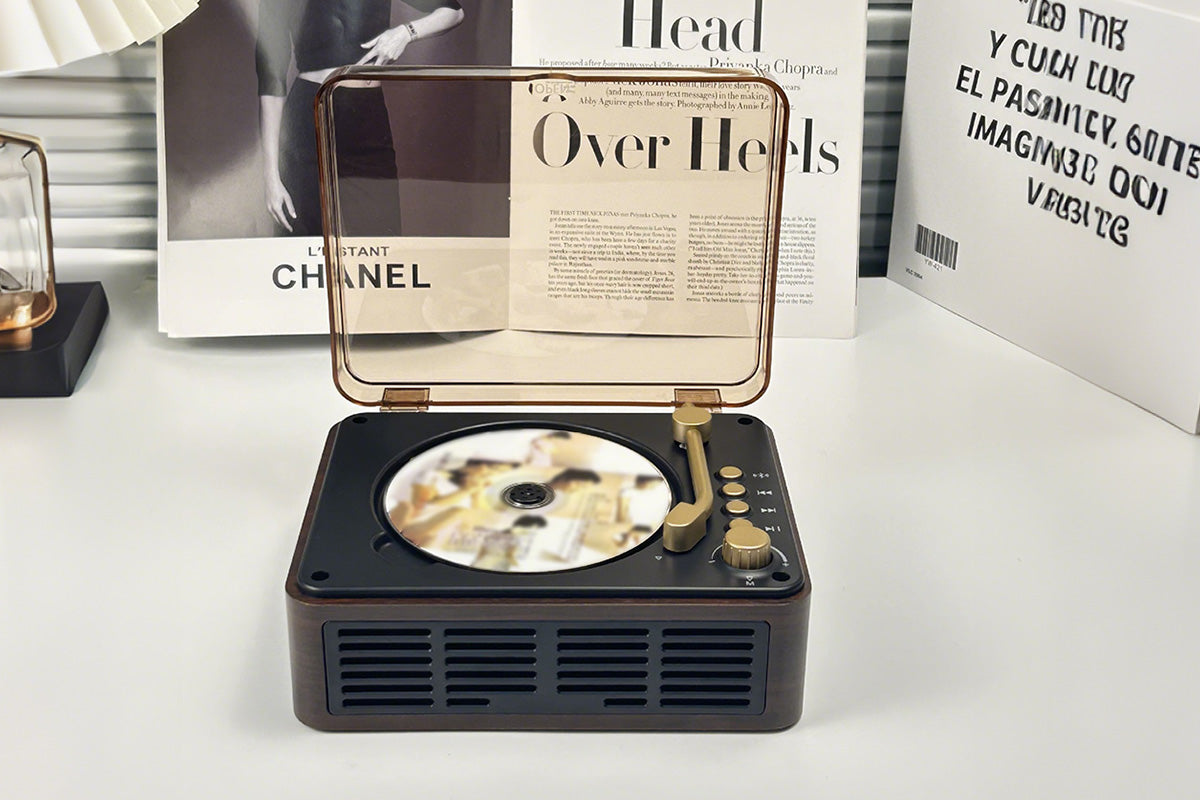 Retro CD Player Multifunctional Music Player with Bluetooth FM Radio for Home Use-Brown