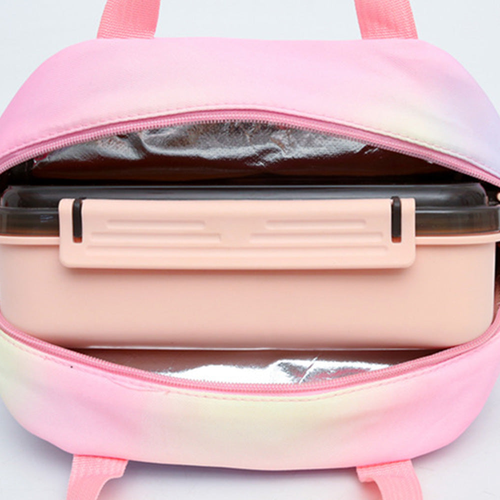 3PCS Girls Gradient Color Backpack School Backpack Lunch Bag Pencil Case-Mixed