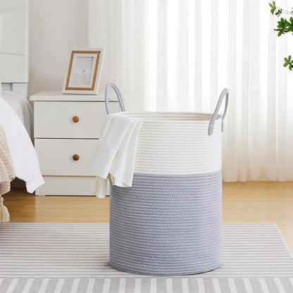 Large Woven Laundry Basket Cotton Rope Hamper for Laundry Toys & Blankets-Grey