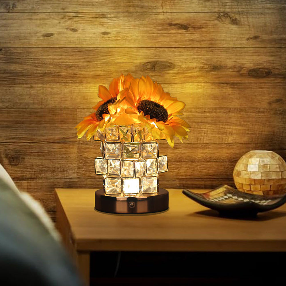 3-Color Dimming Wireless Sunflower Lamp Rechargeable Touch Control Table Lamp