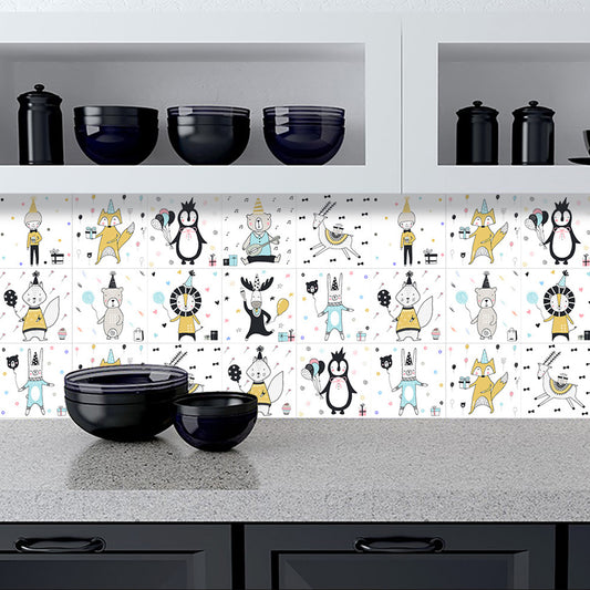 10Pcs Cartoon Animals Words Wall Stickers Water Resistant Wallpaper Removable Decal for Kitchen Bathroom -Yellow