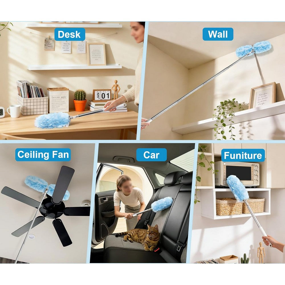 Extendable Duster Handle with 20 Refills Microfiber Dusting Pads for Ceiling-Blue