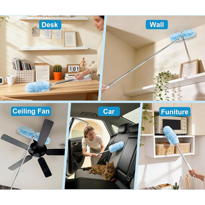 Extendable Duster Handle with 20 Refills Microfiber Dusting Pads for Ceiling-Blue