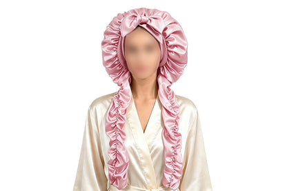Double Layer Satin Sleep Cap for Long Hair Braids and Natural Hairstyles - Pink
