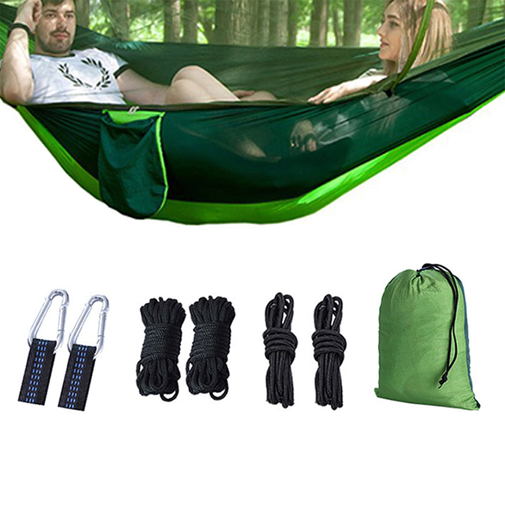 Anti-mosquito Hammock Durable Portable Hanging Bed Sleeping Swing with Mosquito Net-Green