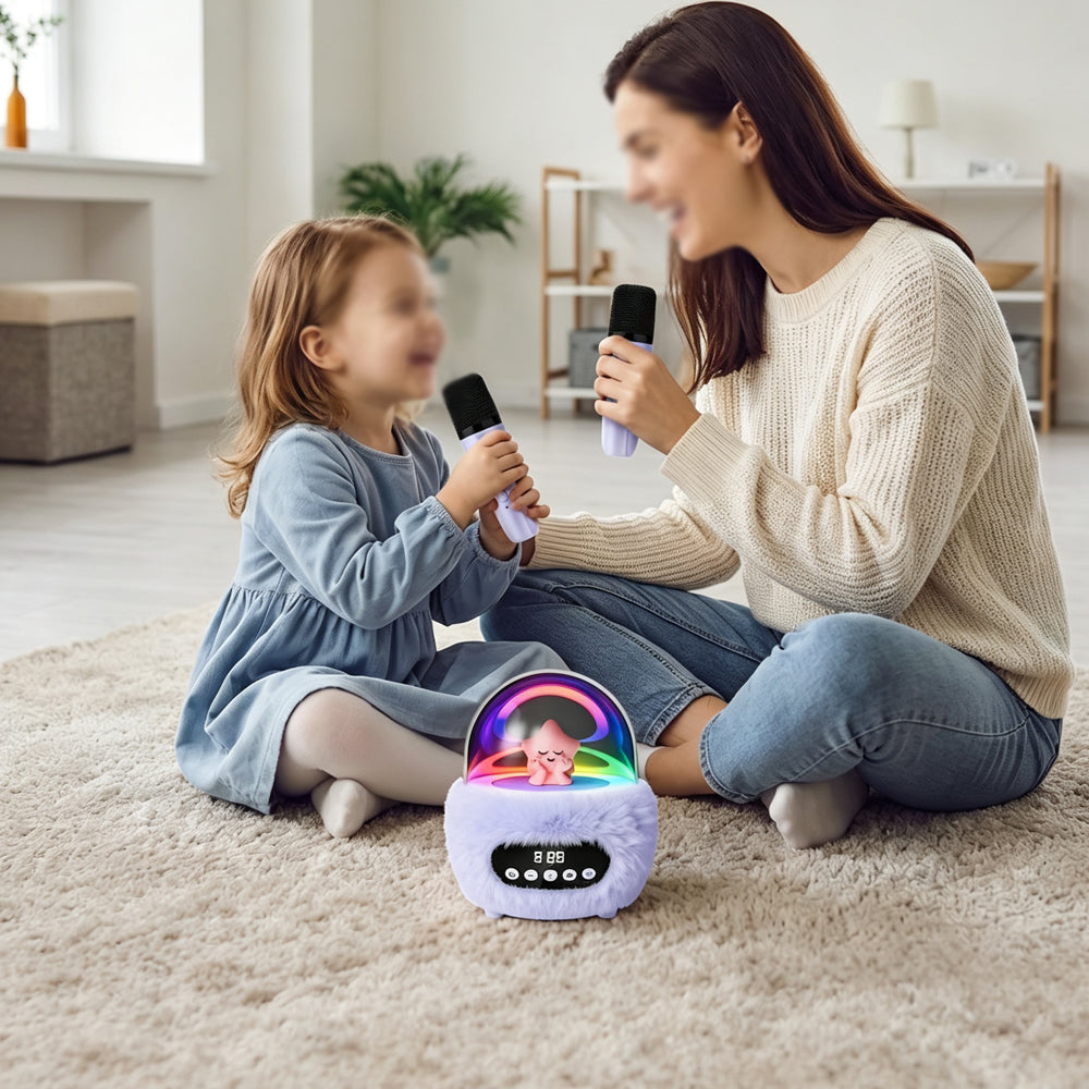 2 in 1 Portable Plush Speaker and Alarm Clock with Dual Mics - Purple