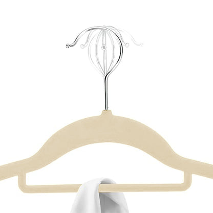 10Pcs Flocked Clothes Hanger Anti-Slip Hanger with 360 Degrees Swivel Hook for Suits Dresses Shirts Beige
