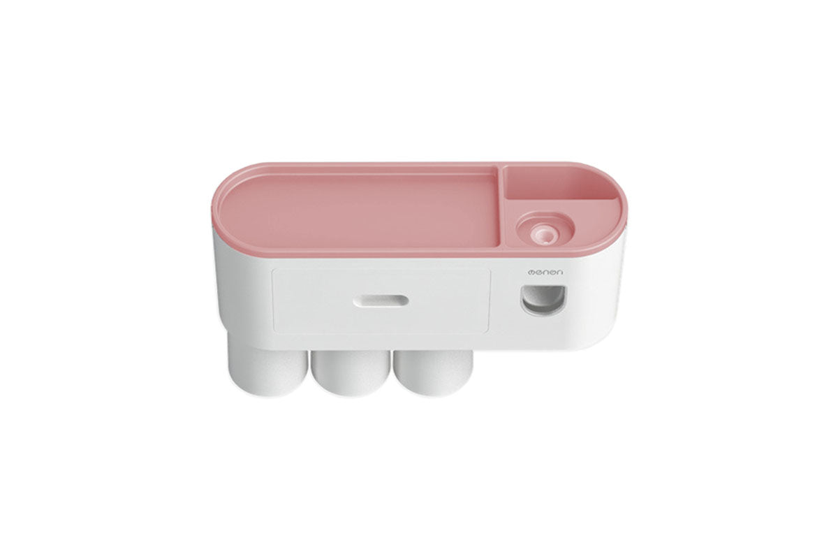 Wall Mounted Toothbrush Holder for Bathroom Automatic Toothpaste Dispenser Kit-Pink