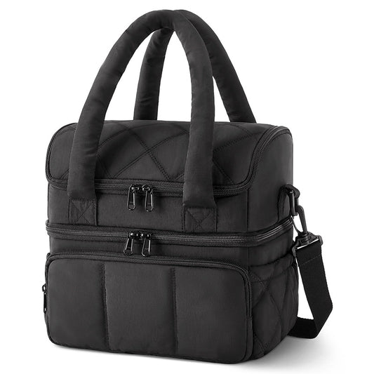 Lunch Bag Women Double Deck Insulated Lunch Bag For Work Picnic Travel-Black