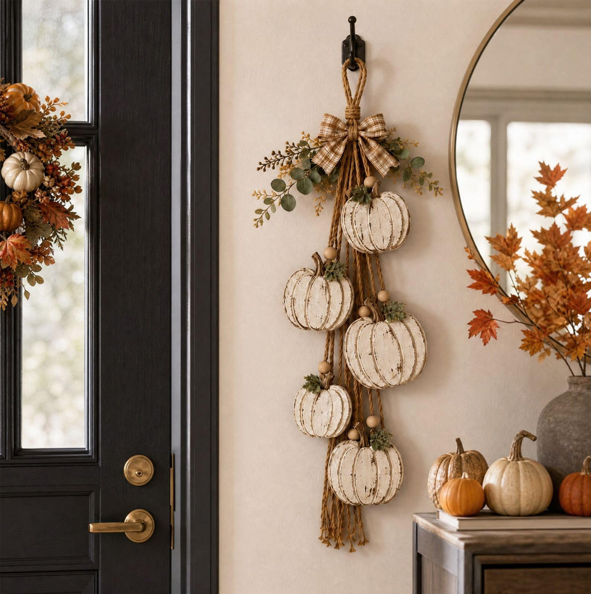 Rustic Engineered Wood Wall Hanging Farmhouse Layered Door Hanging - Pumpkin