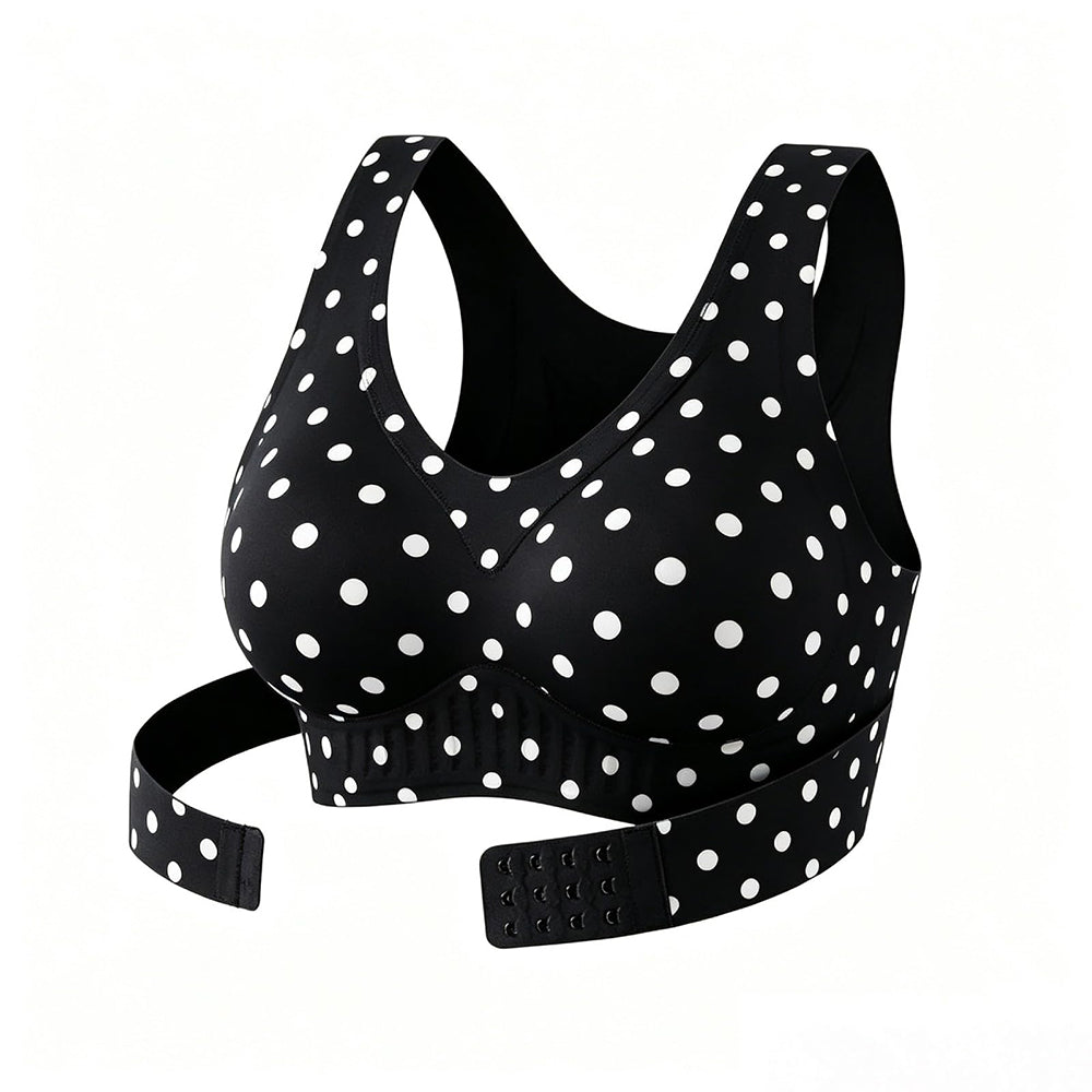 Front Closure Posture Bra Wide Straps Seamless Bra - Black