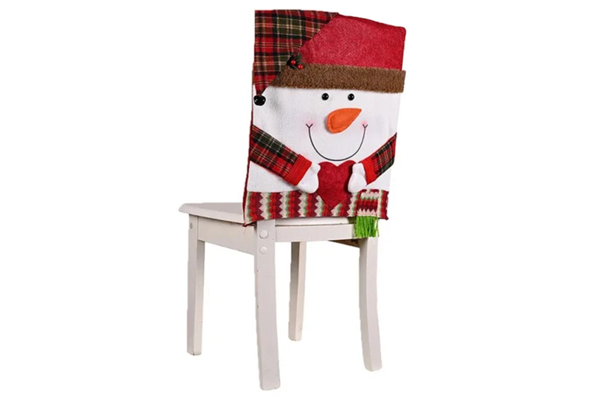 2Pcs Christmas Chair Covers with Santa Hat for Holiday Dinner Party -Snowman