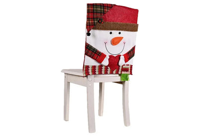 2Pcs Christmas Chair Covers with Santa Hat for Holiday Dinner Party -Snowman