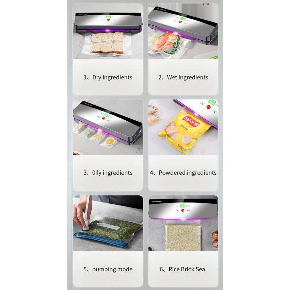 Food Saver Vacuum Sealer Machine Fully Automatic Vacuum Pump With 10 Vacuum Bags-Grey
