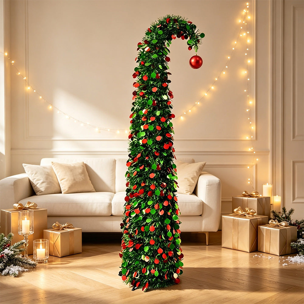1.5m PET Tinsel Collapsible Crooked Christmas Tree Xmas Decoration - Green