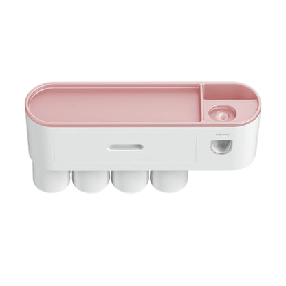Wall Mounted Toothbrush Holder for Bathroom Automatic Toothpaste Dispenser Kit-Pink