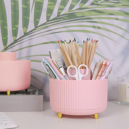 360 Degree Rotating Desk Organizer with 4 Slots For Pencil and Pen Holder-Pink