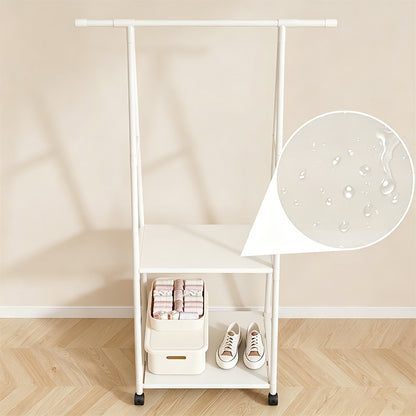 Free Standing Clothes Rack with Wheels and Shelf-White