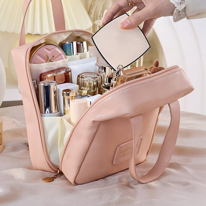 PU Leather Makeup Bag Travel Cosmetic Bag Multi-functional Toiletry Bag Daily Use Pink