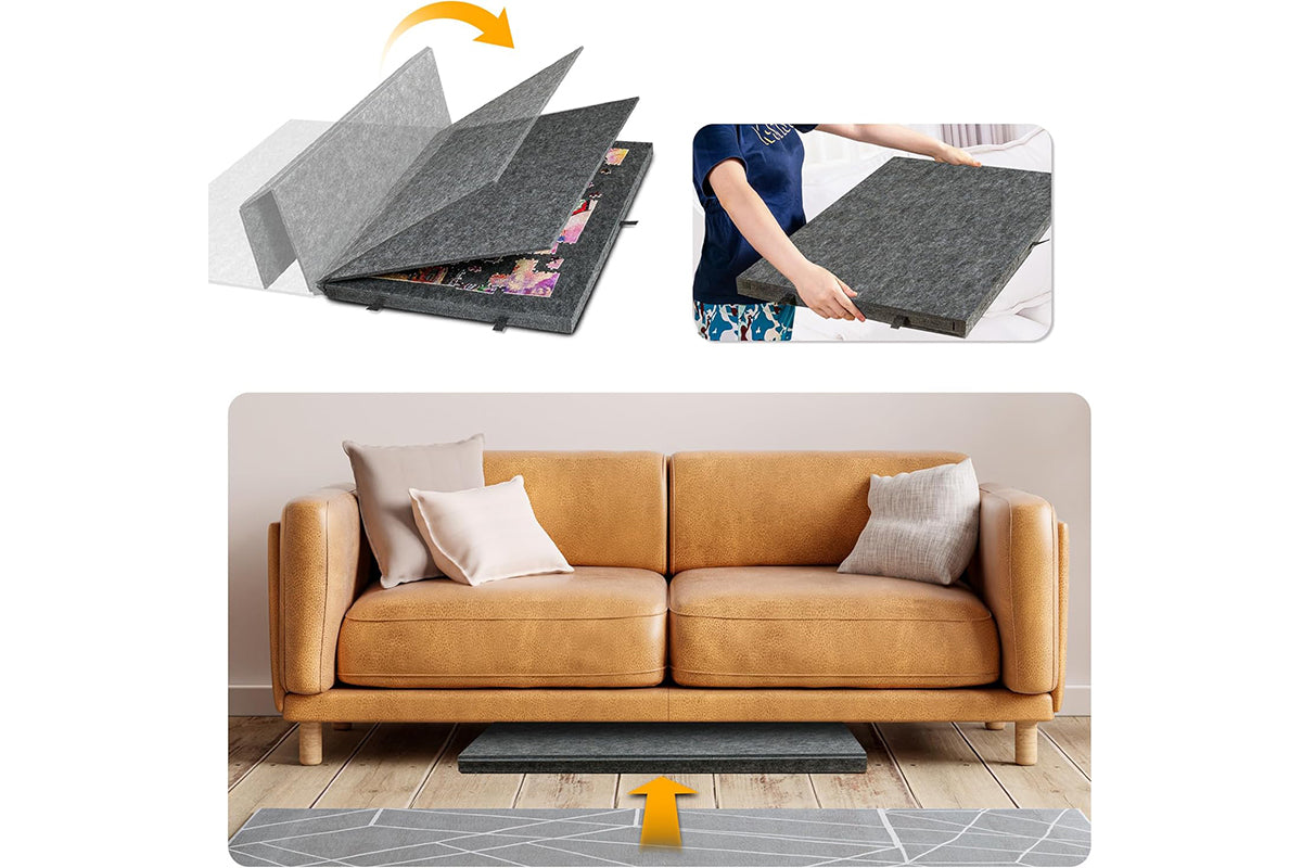 Foldable Felt Puzzle Board with 6 Drawers for 1000 Pieces Dark Grey