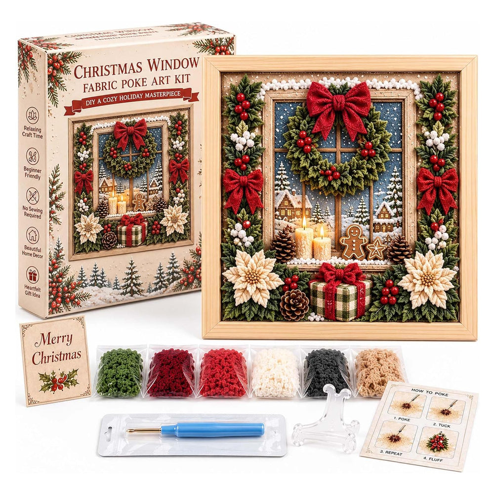 Framed Christmas Yarn Poke Fabric DIY Decoration Kit for Adults - Wreath