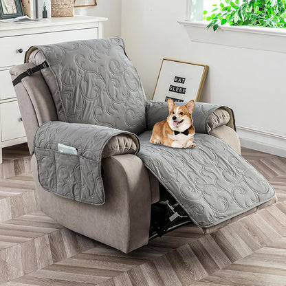 Waterproof Recliner Cover with Storage Pocket Non Slip Washable Couch Cover-Dark Grey