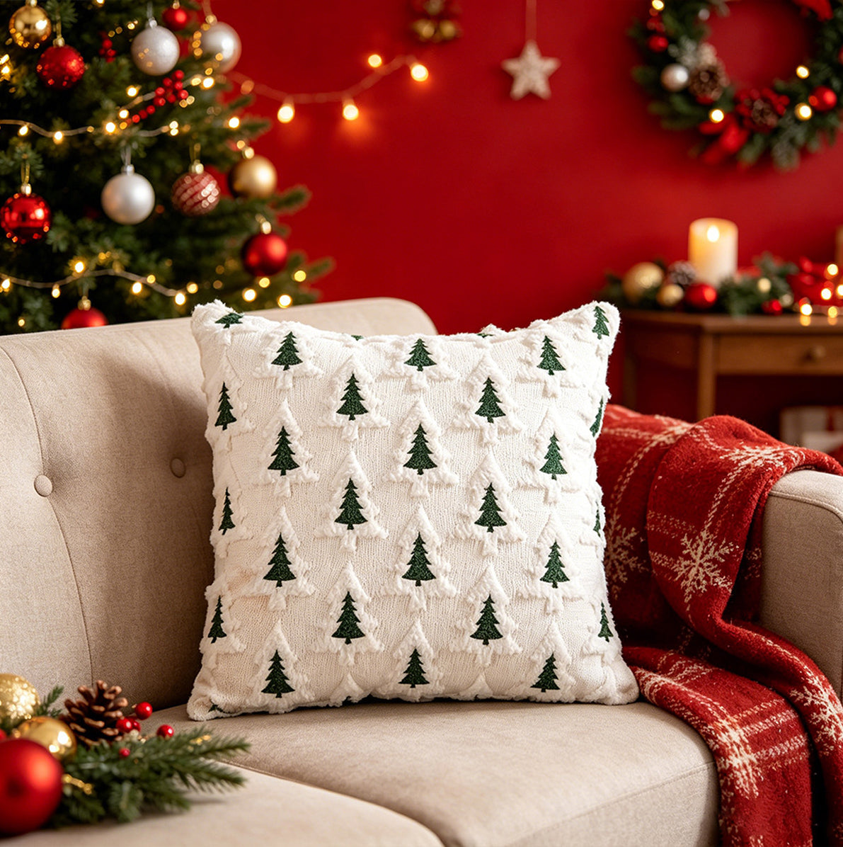 2 Pack 45x45cm Polyester Christmas Decorative Throw Pillow Covers - Green