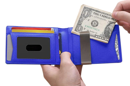 PU Leather Wallet RFID Blocking Front Pocket Bifold Card Holder-Blue