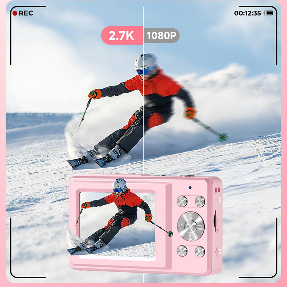 4K Digital Camera Dual Screen Selfie Camera for Vlogging - Pink