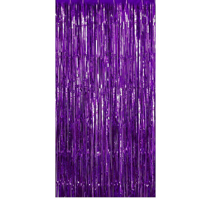 2Piece PET Foil Fringe Door Curtains-Purple