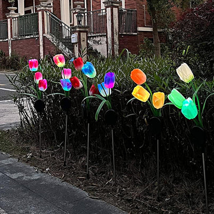 4Pcs Solar Tulips Flower Light Garden Patio Yard Decorative Stake Light Holiday Party Decor