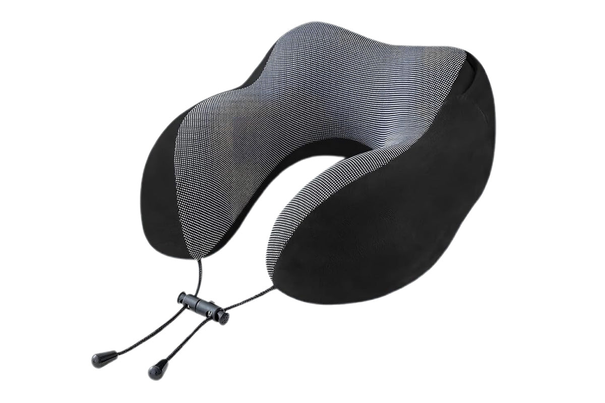 Hooded Travel Pillow with 3D Eye Masks Memory Foam Neck Pillow for Airplane Sleeping-Black
