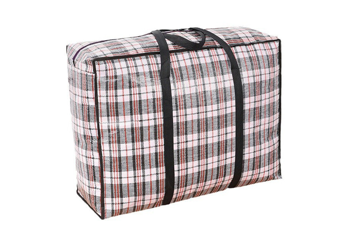 Stripe Bag Packing Storage Strip Zip Shopping Travel Check House Moving Bag-Black