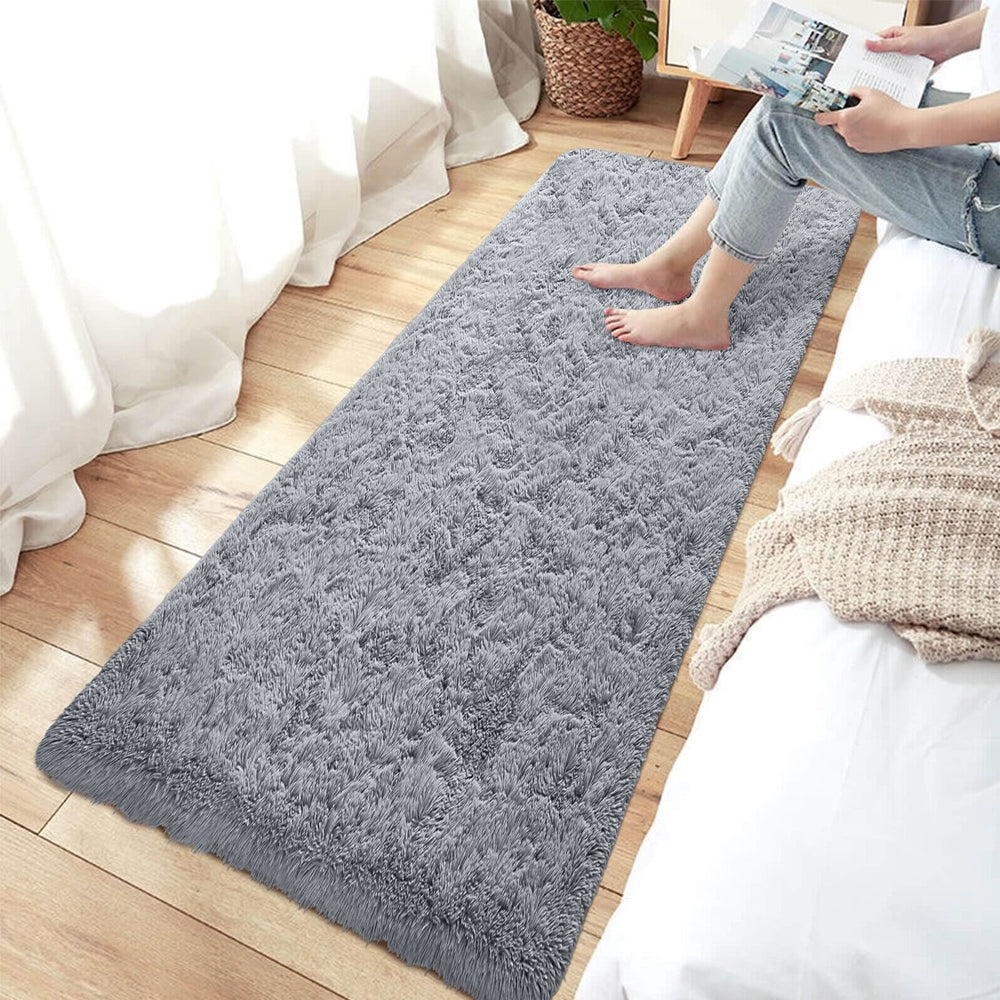 Non Slip Floor Mats Long Bedroom Rugs Fluffy Floor Mat Gray