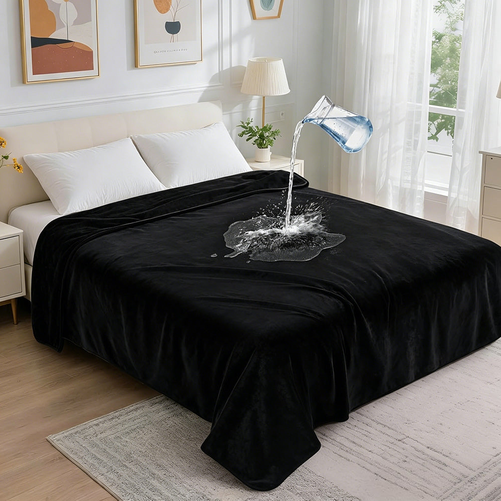 Water-Resistant Reversible Flannel Blanket-Black