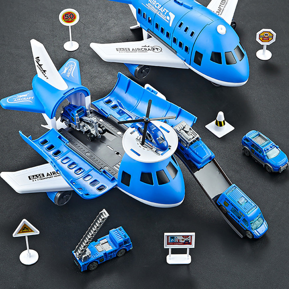 Kids Transformable Airplane Transport Playset Transformable Storage Plane Toy-Blue