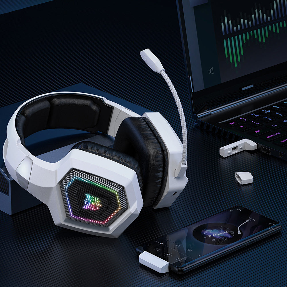 2.4GHz Wireless Gaming Headset with Flip Microphone for PC-White