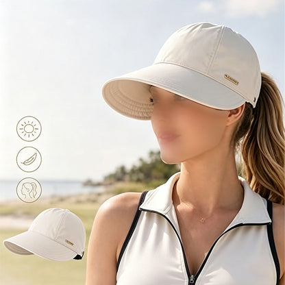 Wide Brim Quick Dry Sun Hat with Ponytail Opening and Hook - Beige