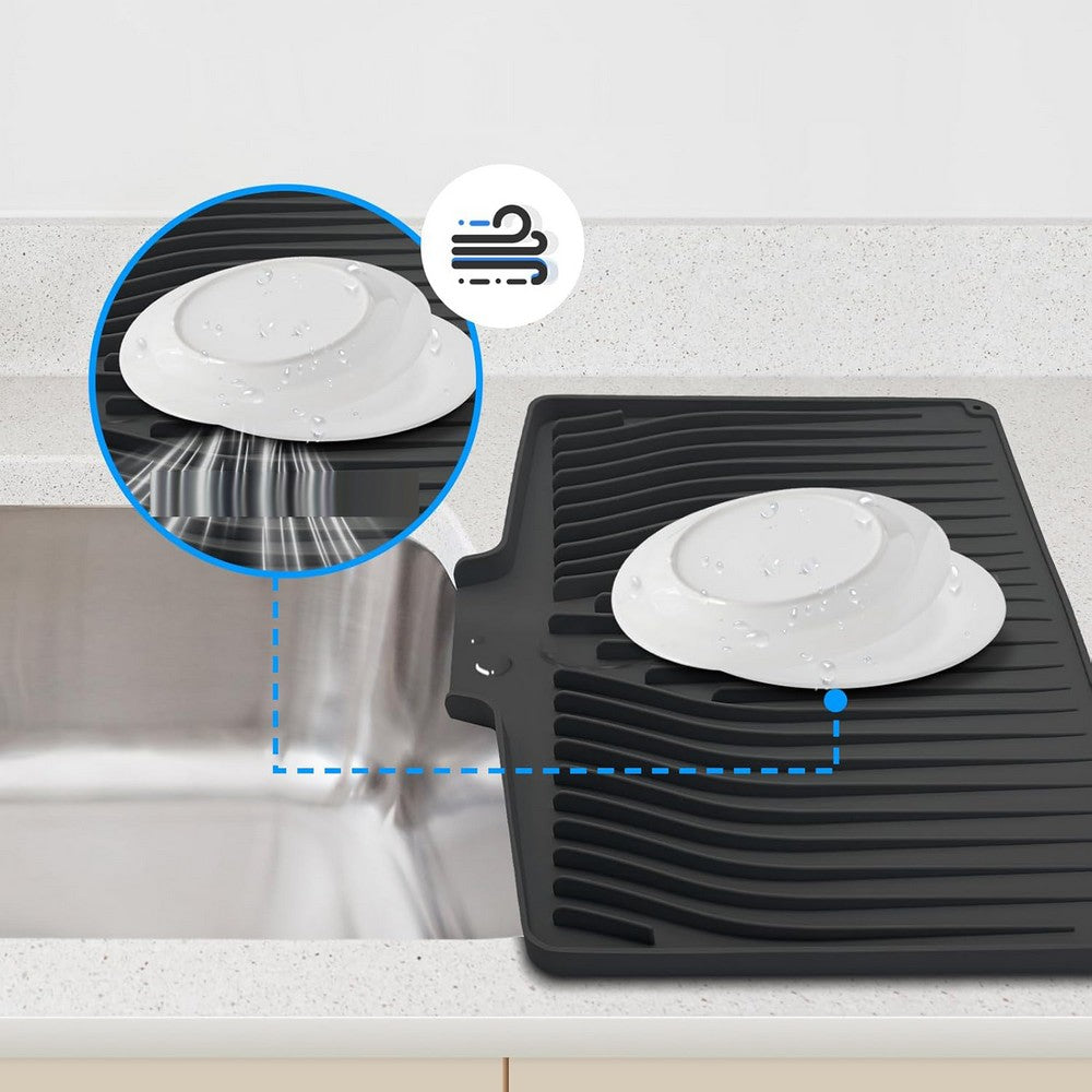 Silicone Dish Drainers Mat Non-Slip Dish Drying Tray for Kitchen Counter-Black