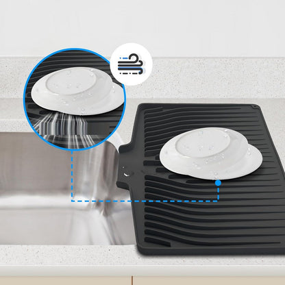 Silicone Dish Drainers Mat Non-Slip Dish Drying Tray for Kitchen Counter-Black